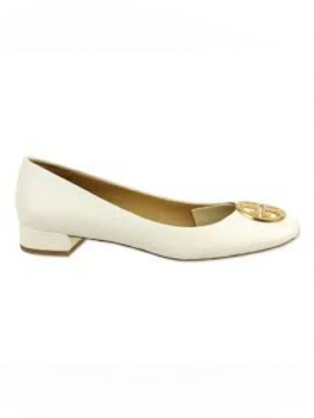 TORY BURCH WHITE GOLD LOGO CHELSEA HEELED BALLET FLATS 7US